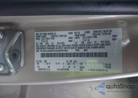 2017 Ford Escape Se из США, поврежденный, VIN 1FMCU0GD1HUB78185